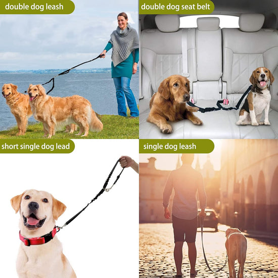 Double Dog Leash - Dual 360 No Tangle Two Dogs Leash for Small to Large Dogs - Adjustable, Tangle Free (Black)