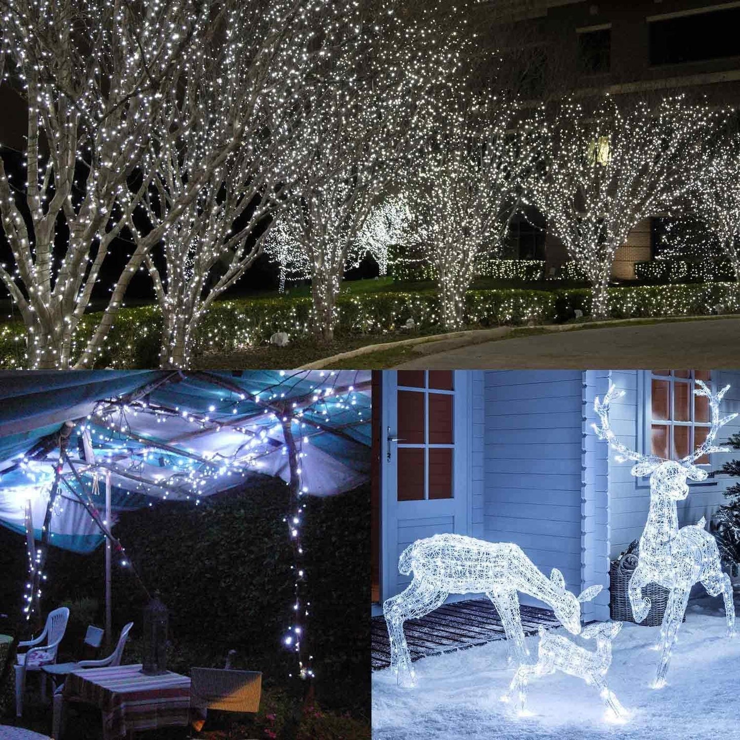 Christmas Lights Outdoor, 131Ft 350 LED String Lights, Timer, Waterproof 8 Modes Outdoor Christmas String Light - Twinkle Light for Tree Home Garden Yard Wedding Party Xmas Decor(White)