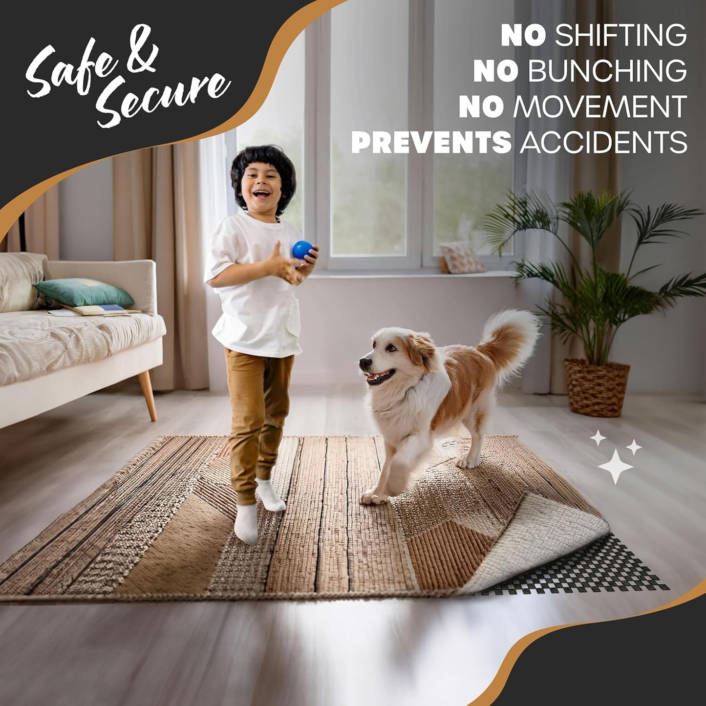 5'X7' Black anti Skid Rug Gripper for Hardwood Floors & Other Surfaces | Thick PVC Non Slip Rug Pad 5X7 Ft. | Trim-To-Fit under Rug Non Slip Pad & Carpet Pad | Rug Stoppers to Prevent Sliding