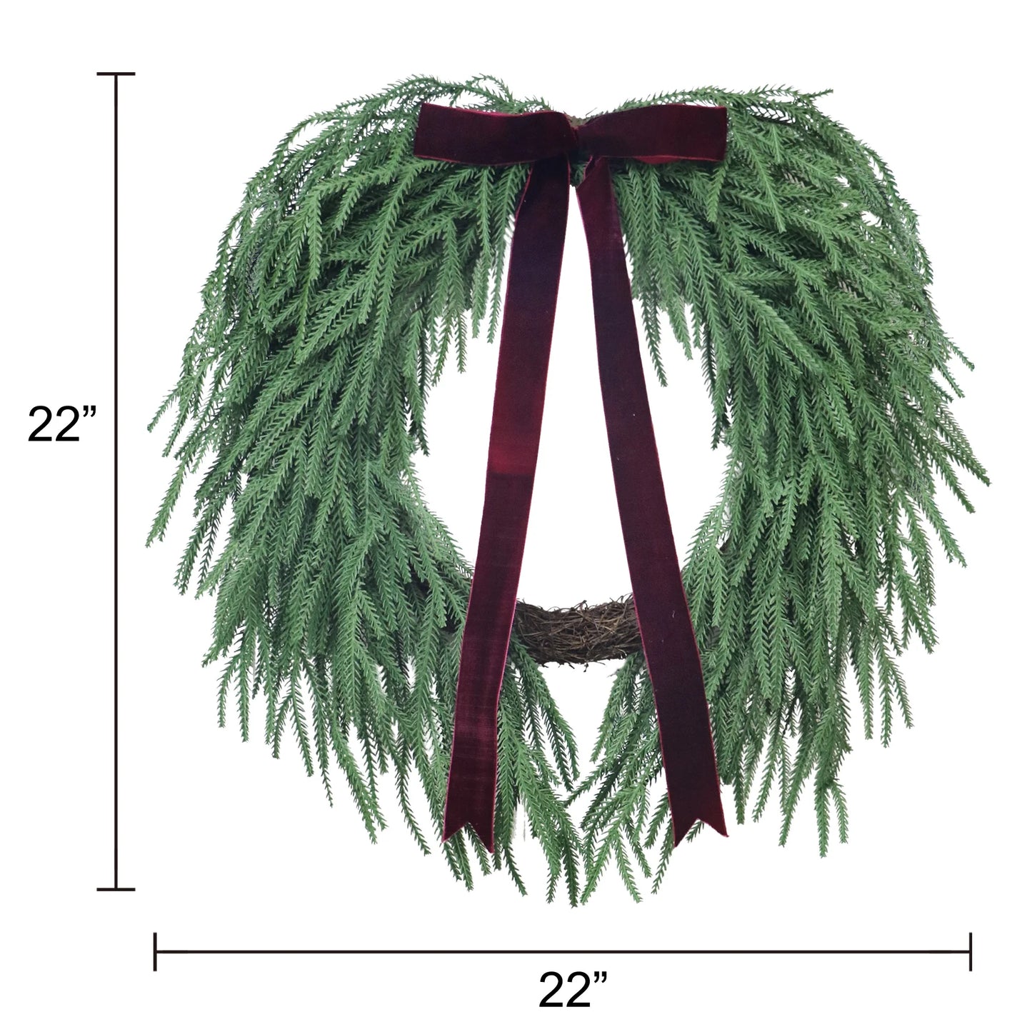 Evergreen Natural Feel Norfolk Artificial Christmas Wreath, Green, 22", by