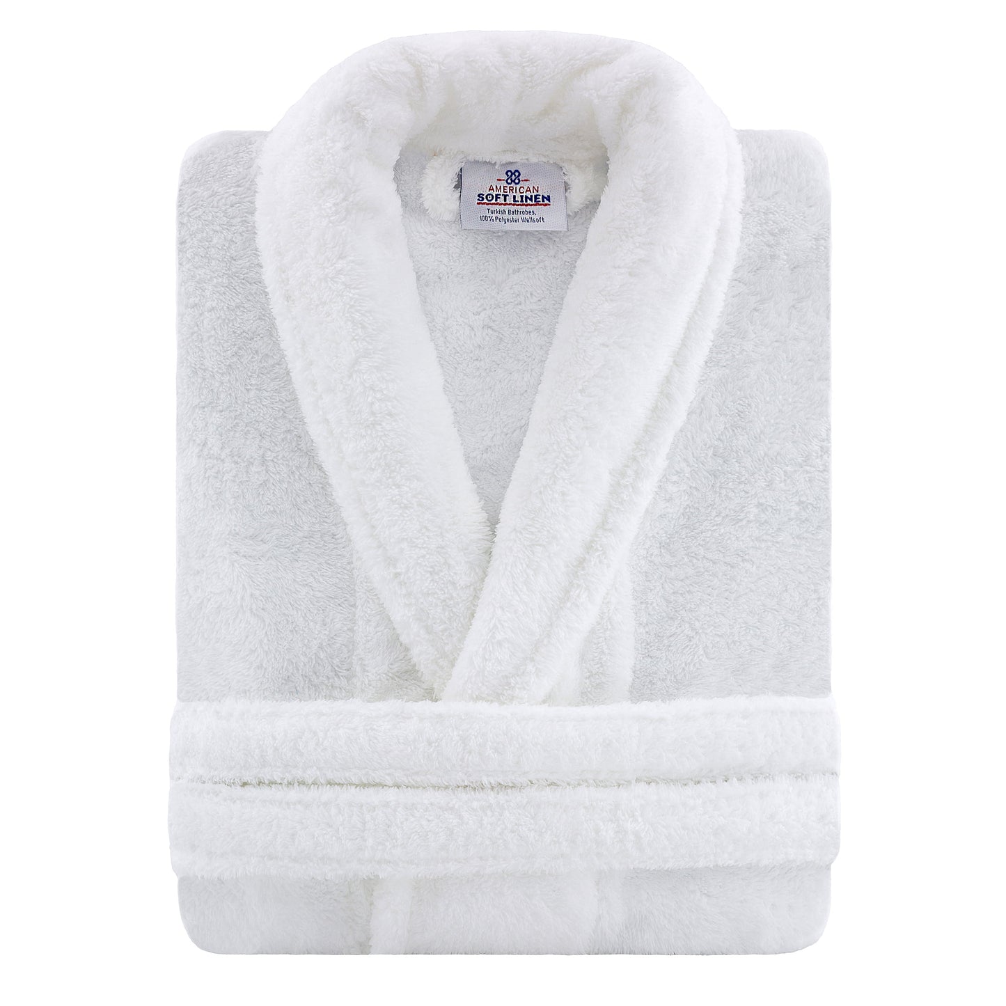 Men & Women Super Soft Fleece Bathrobe with Shawl Collar, Front Pocket, Waist Belt, M-L, White