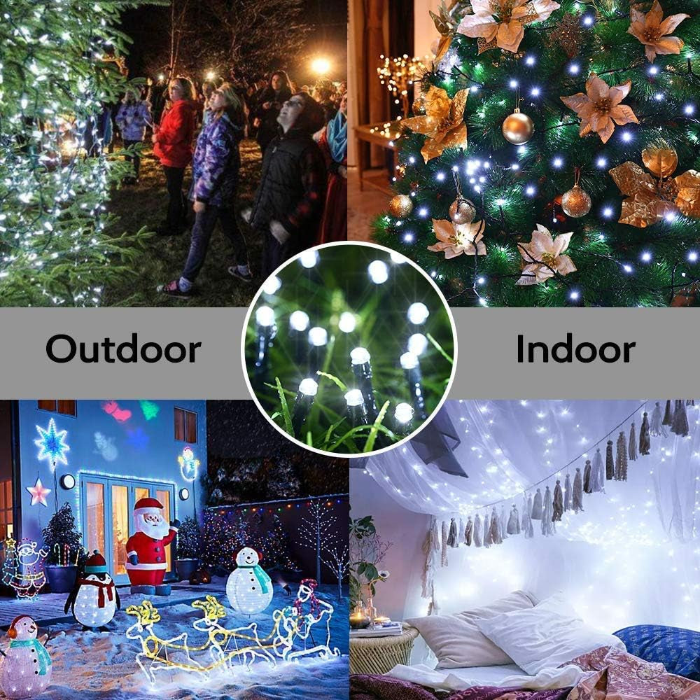 Christmas Lights Outdoor, 131Ft 350 LED String Lights, Timer, Waterproof 8 Modes Outdoor Christmas String Light - Twinkle Light for Tree Home Garden Yard Wedding Party Xmas Decor(White)