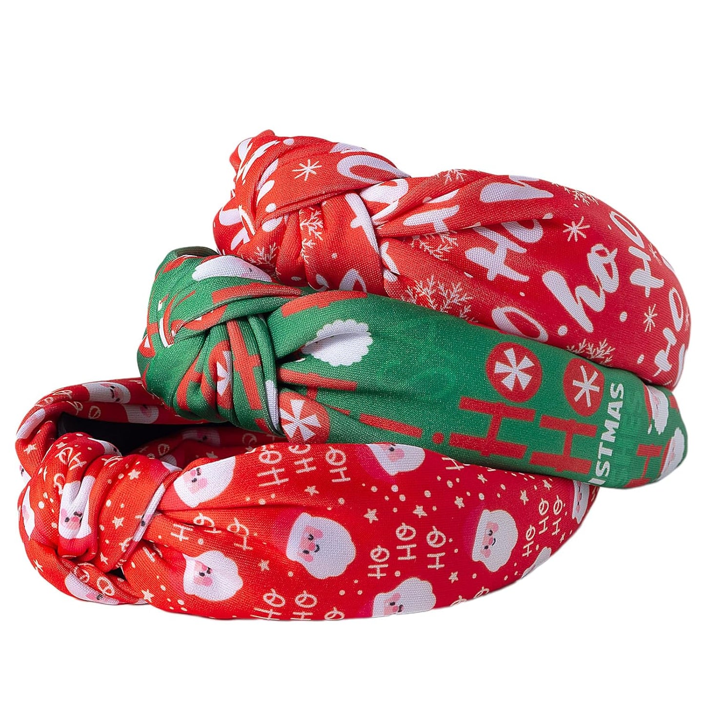 3Pcs Christmas Headbands for Women, Snowflake Santa Snowman Xmas Tree Holiday Knot Hair Hoops, Festive Gift Hair Accessory (HOHO)