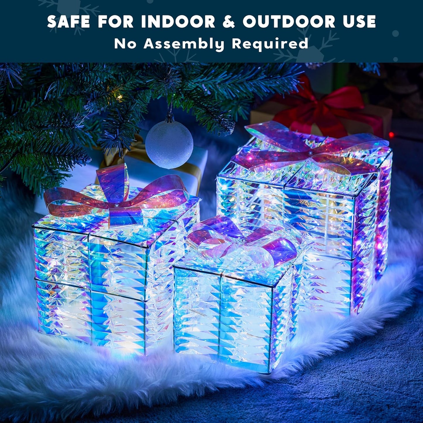Christmas Lighted Gift Boxes, Christmas Decorations Set of 3, Christmas Iridesce