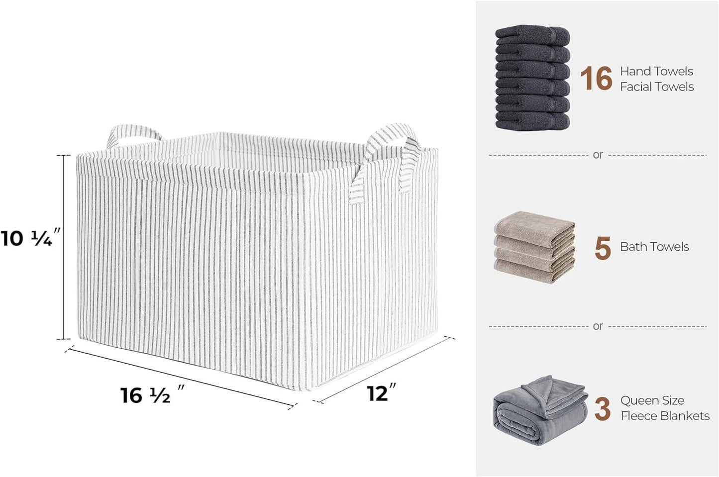 Storage Bins, Fabric Storage Bins for Shelves, Large Storage Baskets with Metal Frame, Closet Baskets and Bins with Handles, Gray and White Stripes, 2-Pack