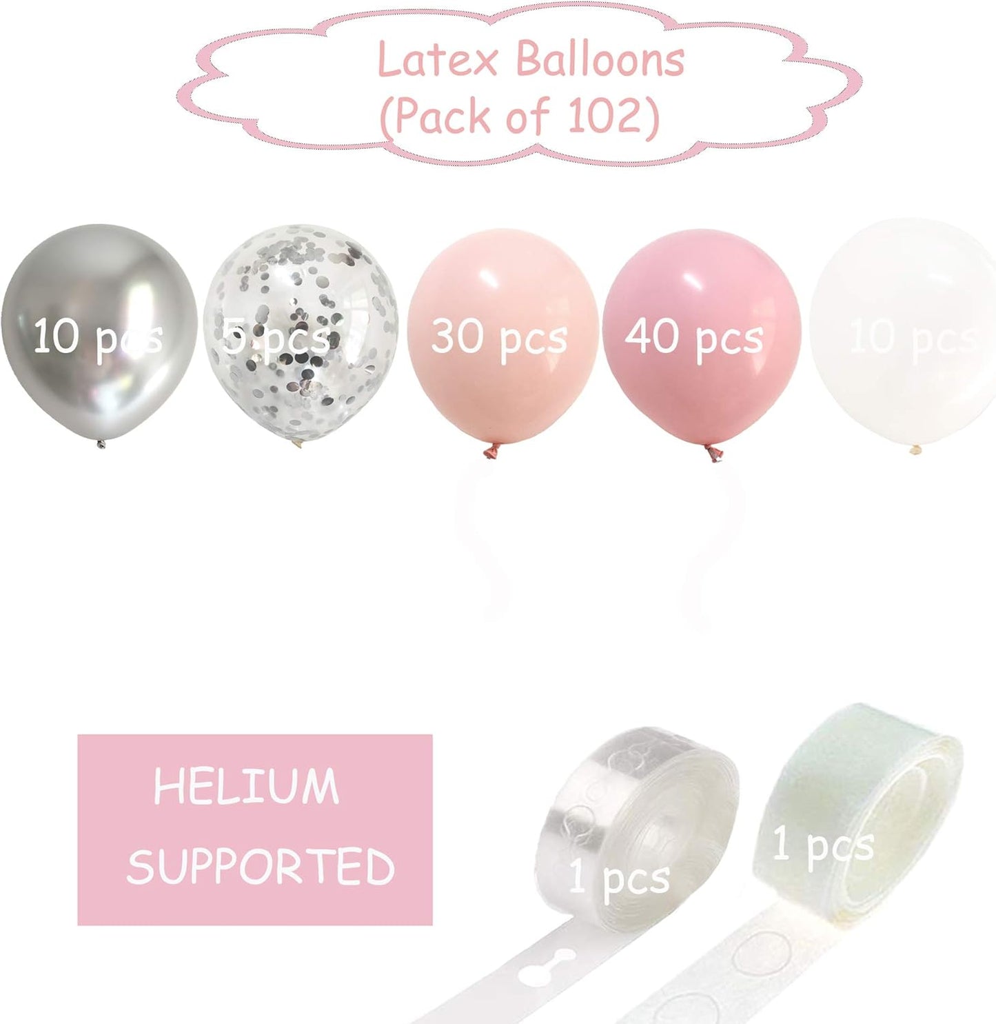 Pastel Pink Silver Balloon Garland -Blush Pink Metallic Chrome Silver Confetti Balloons Arch Kit for Girl Baby Shower Party Decorations Supplies