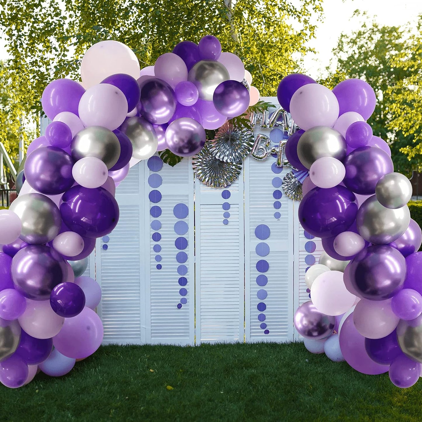 132Pcs Purple and Silver Balloon Garland Kit with Butterfly - Metallic Balloons for Baby Shower, Wedding, Birthday