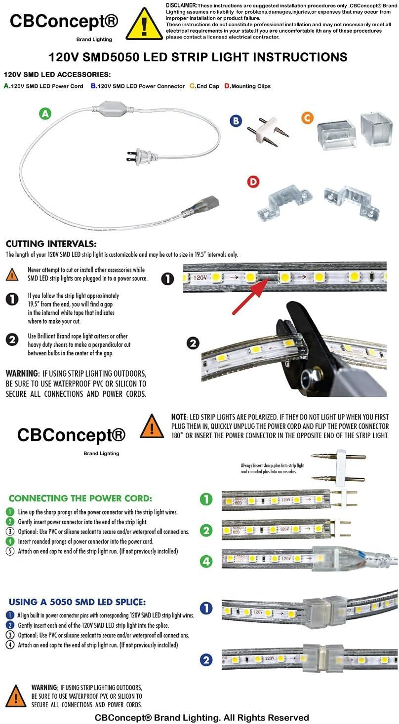 UL Listed, 50 Feet, Super Bright 13500 Lumen, 6000K Pure White, Dimmable, 110-120V AC Flexible Flat LED Strip Rope Light, Commercial Grade, Indoor Outdoor Use, Ready to Plug N Shine