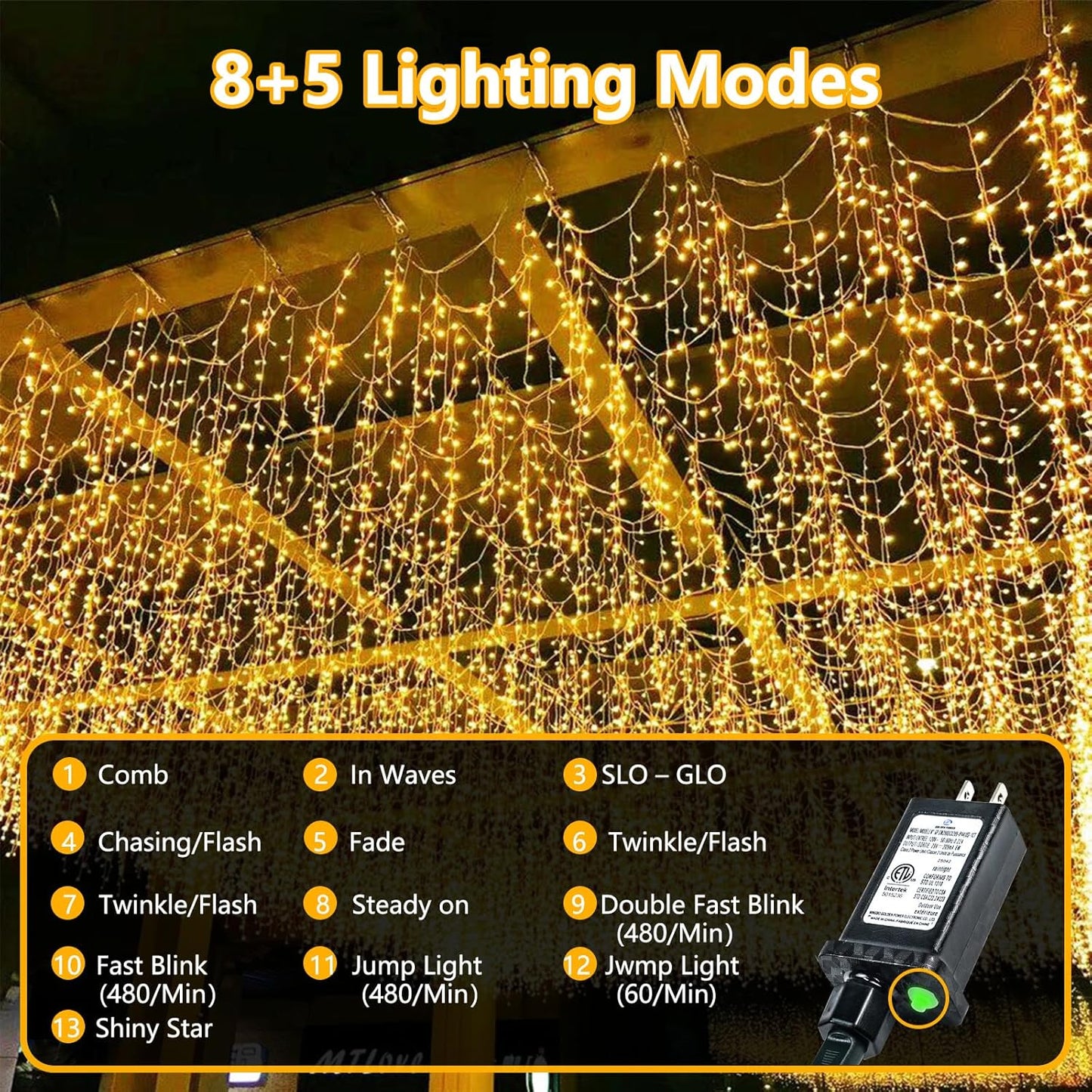 115FT 300LED Warm White Christmas String Fairy Lights Indoor/Outdoor, Waterproof with 8 Modes, Clear Wire Plug in Twinkle Light for outside Garden Bedroom Christmas Tree Decorations