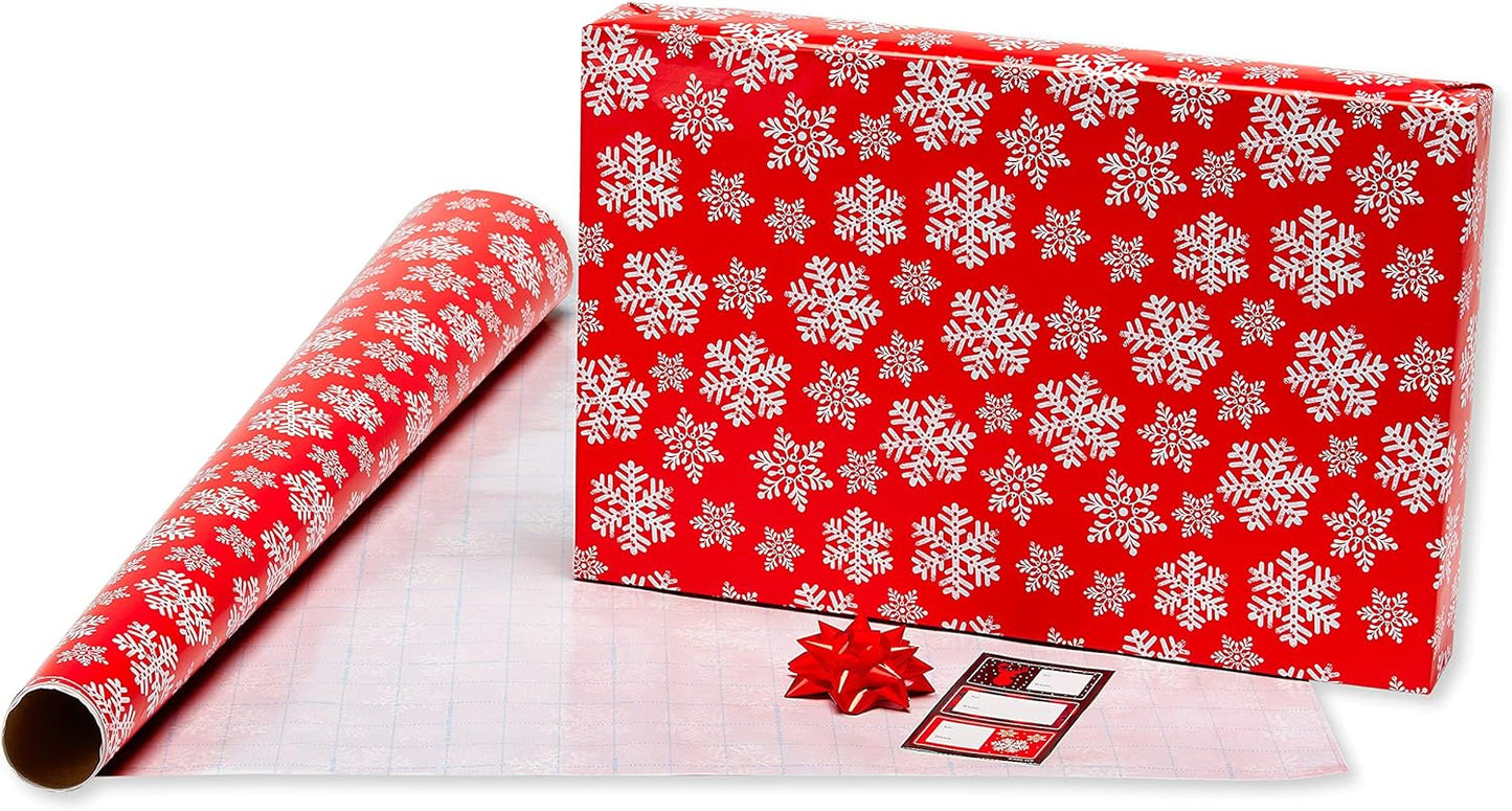 Buffalo Plaid Christmas Wrapping Paper Set, Red and Black Holiday Gift Wrap (120 Sq. Ft., 4 Rolls-30 In. X 12 Ft., 7 Adhesive Bows, 30 Gift Tag Stickers) Snowflakes and Reindeer