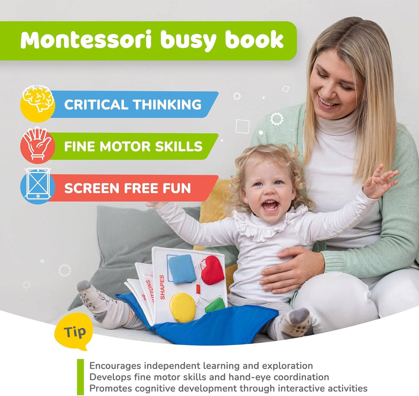 Toddler Busy Book for 1 Year Old - Airplane Toys for Toddlers 1-3, Activity Quiet Book, Kids Travel Essentials, Montessori Busy Board Travel Activities, Gift for Boys & Girls