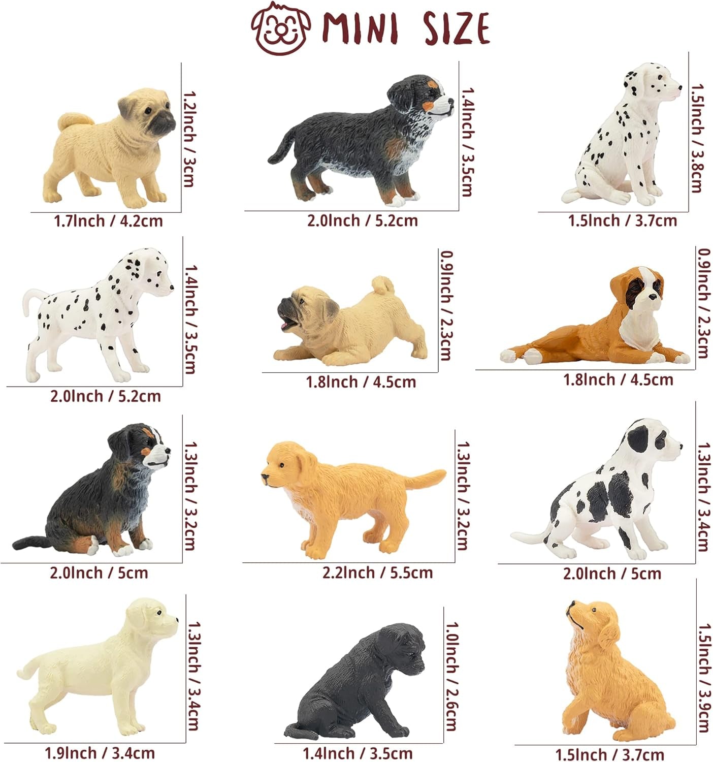 12PCS Mini Dog Figurines Playset, Realistic Detailed Plastic Puppy Figures, Hand Painted Emulational Tiny Dogs Animals Toy Set, Cake Toppers Christmas Birthday Gift for Kids Toddlers