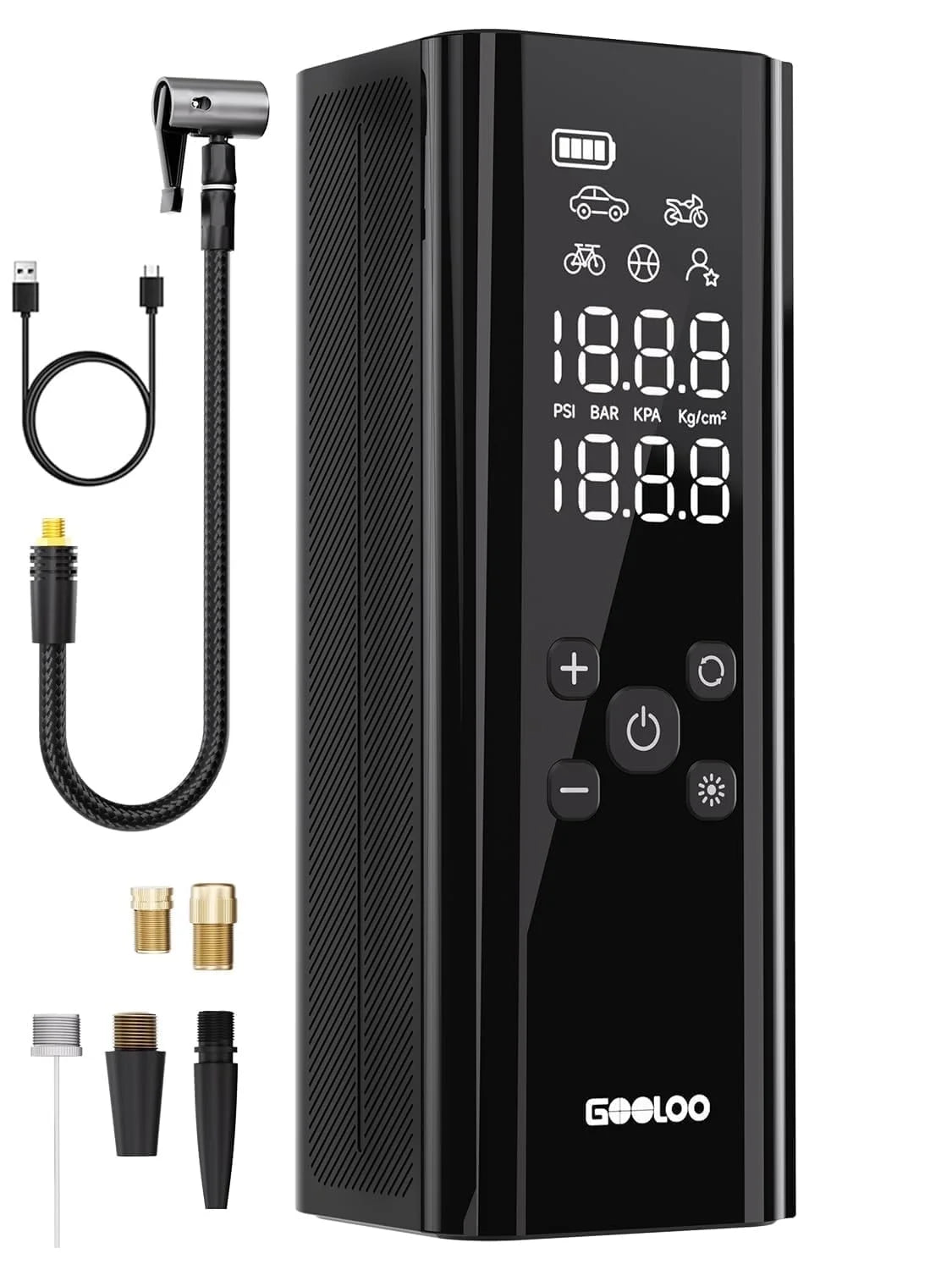 GT150 Cordless Portable Tire Inflator, 7500Mah 150 PSI Air Compressor for Car Tires, Digital Pressure Gauge, Automatic Shut-Off, Emergency LED Light, Compact Electric Air Pump