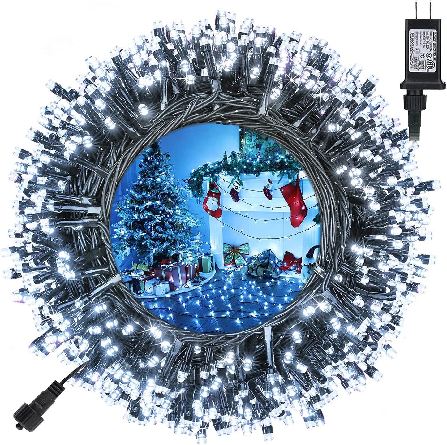 Christmas Lights Outdoor, 131Ft 350 LED String Lights, Timer, Waterproof 8 Modes Outdoor Christmas String Light - Twinkle Light for Tree Home Garden Yard Wedding Party Xmas Decor(White)