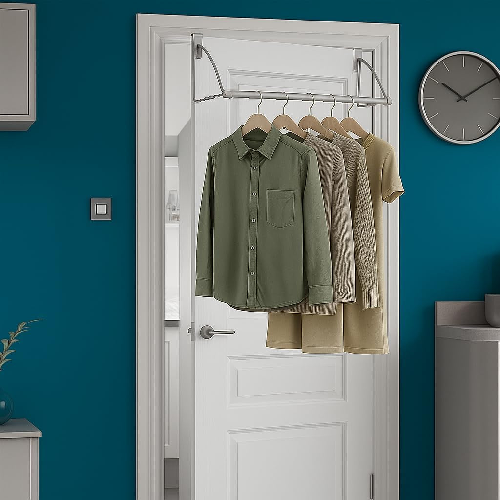 over the Door Hanger - Door Rack Hangers for Clothes - Space Saving Designed for Bedroom & Bathroom - Ideal for Clothes & Towels - Drying Rack, Gray
