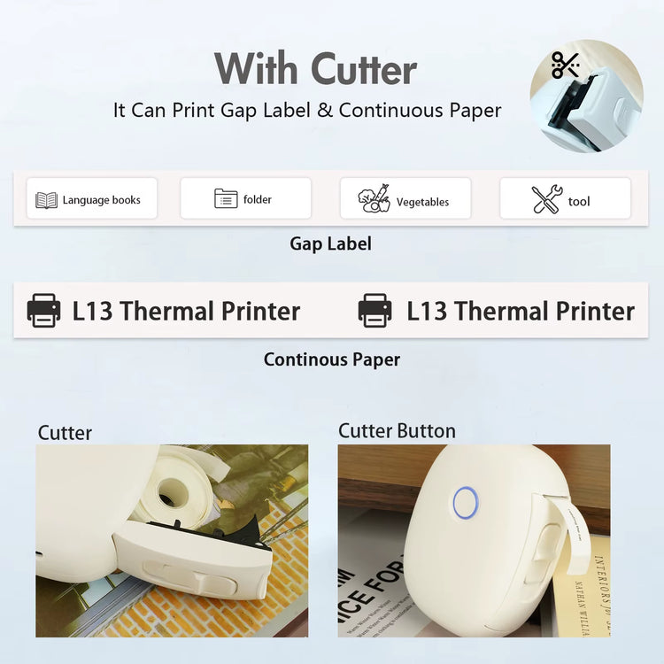 Mini Portable Wireless Inkless Thermal Printer Bluetooth Pocket Label Maker Home Study with 1Roll Stickable Label Paper