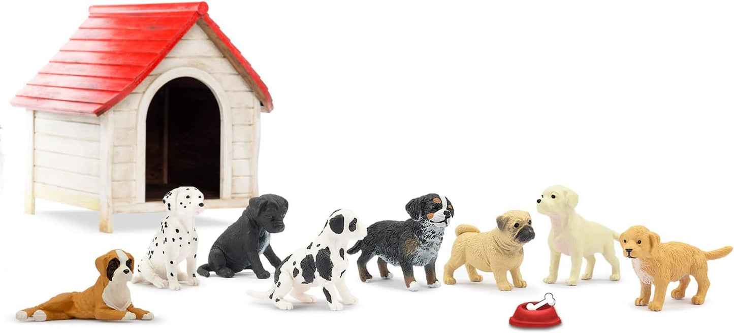 12PCS Mini Dog Figurines Playset, Realistic Detailed Plastic Puppy Figures, Hand Painted Emulational Tiny Dogs Animals Toy Set, Cake Toppers Christmas Birthday Gift for Kids Toddlers
