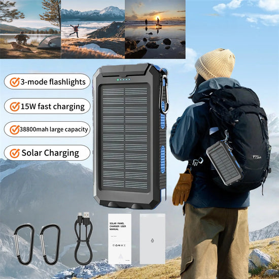 38800Mah Solar Power Bank Waterproof Outdoor Dual USB Travel Outdoor Solar Mobile Phone Charger Solar Powerbanks for Camping