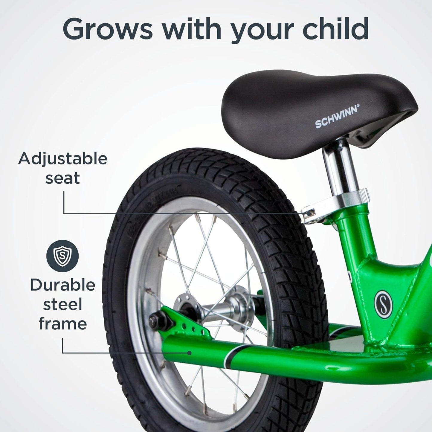 Balance Bike, 12 Inch Bike for Kids Ages 2-4, Durable Steel Frame, Padded Seat, Cushioned Grips, Adjustable Seat Grows with Your Child, No Training Wheels Needed, Training Bicycle for Kids