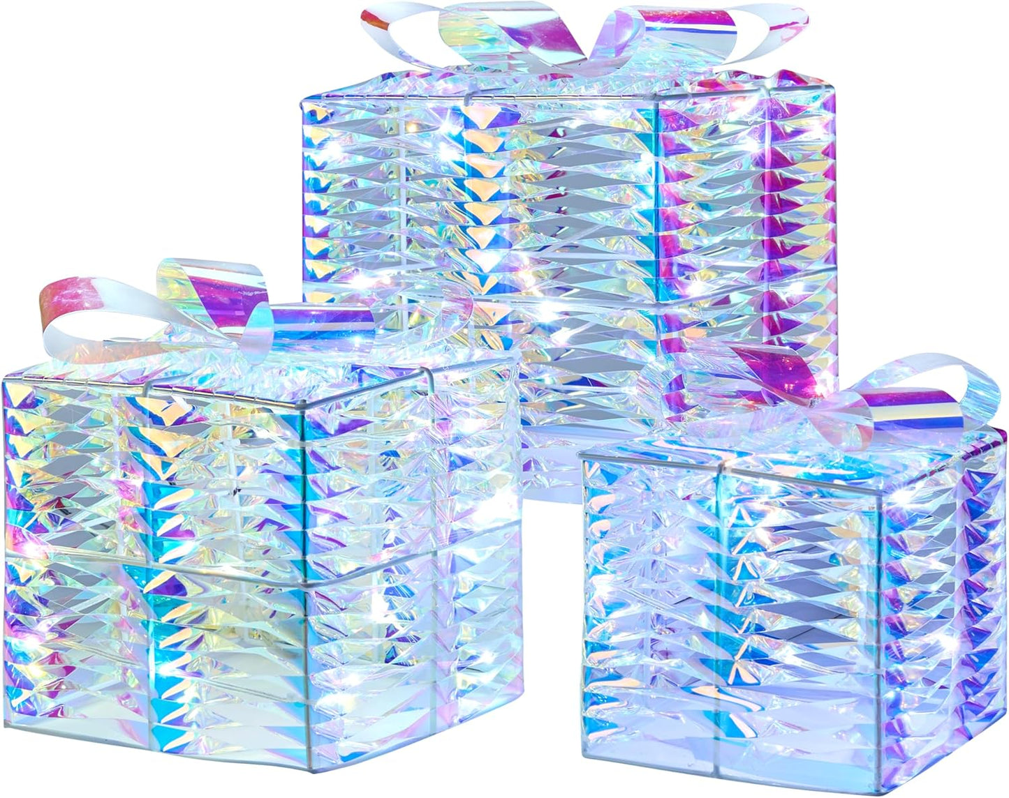 Christmas Lighted Gift Boxes, Christmas Decorations Set of 3, Christmas Iridesce