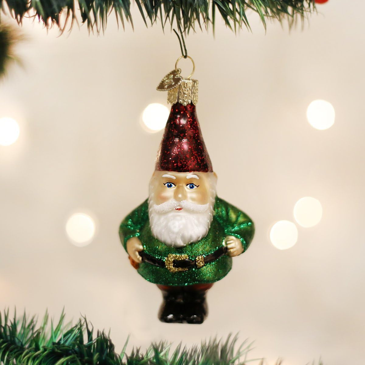 Garden Gnome Glass Blown Ornament for Christmas Tree, Handcrafted Holiday Decoration, Gnome Collection