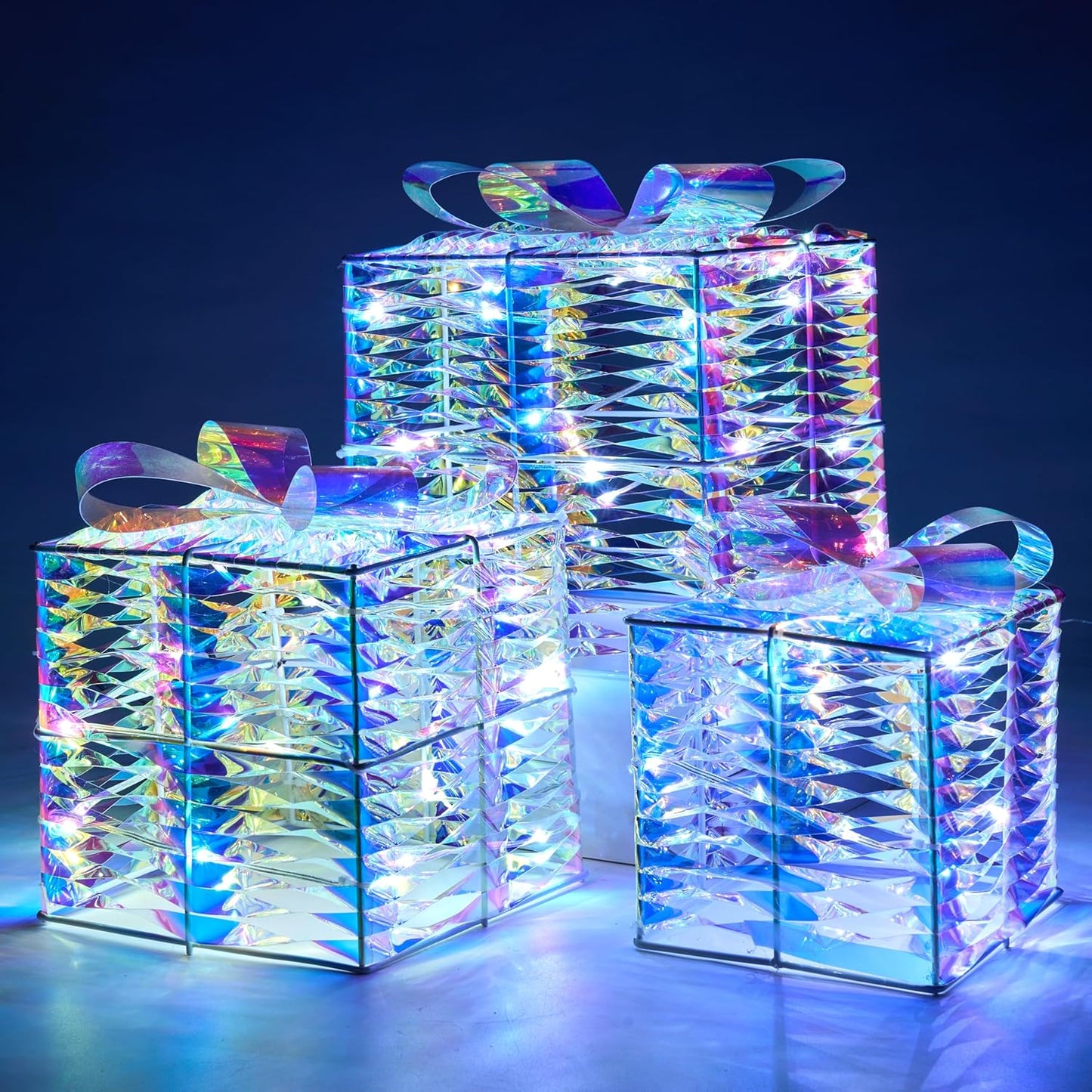 Christmas Lighted Gift Boxes, Christmas Decorations Set of 3, Christmas Iridesce