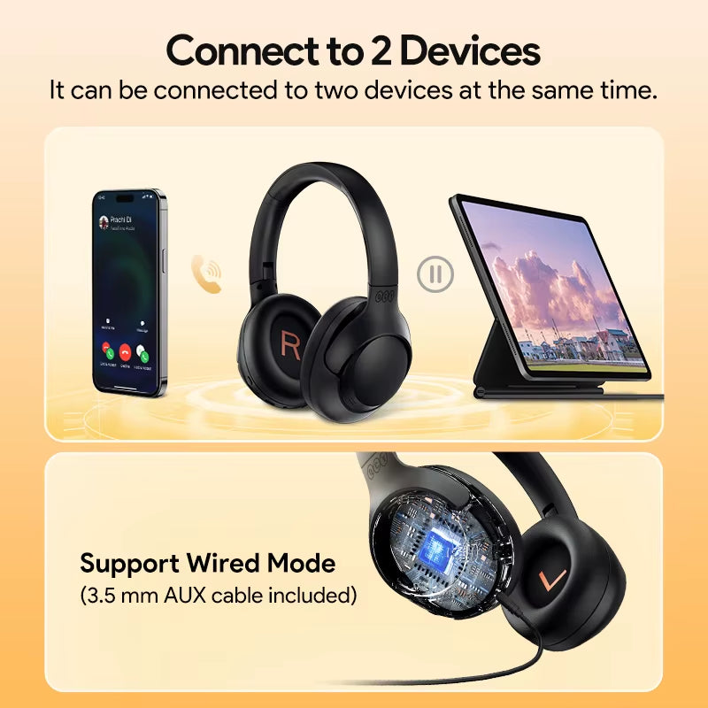 H3 ANC 43Db Active Noise Cancellation Headphones Hi-Res Audio Wireless Earphones Bluetooth 5.4 over the Ear Headsets 60Hrs