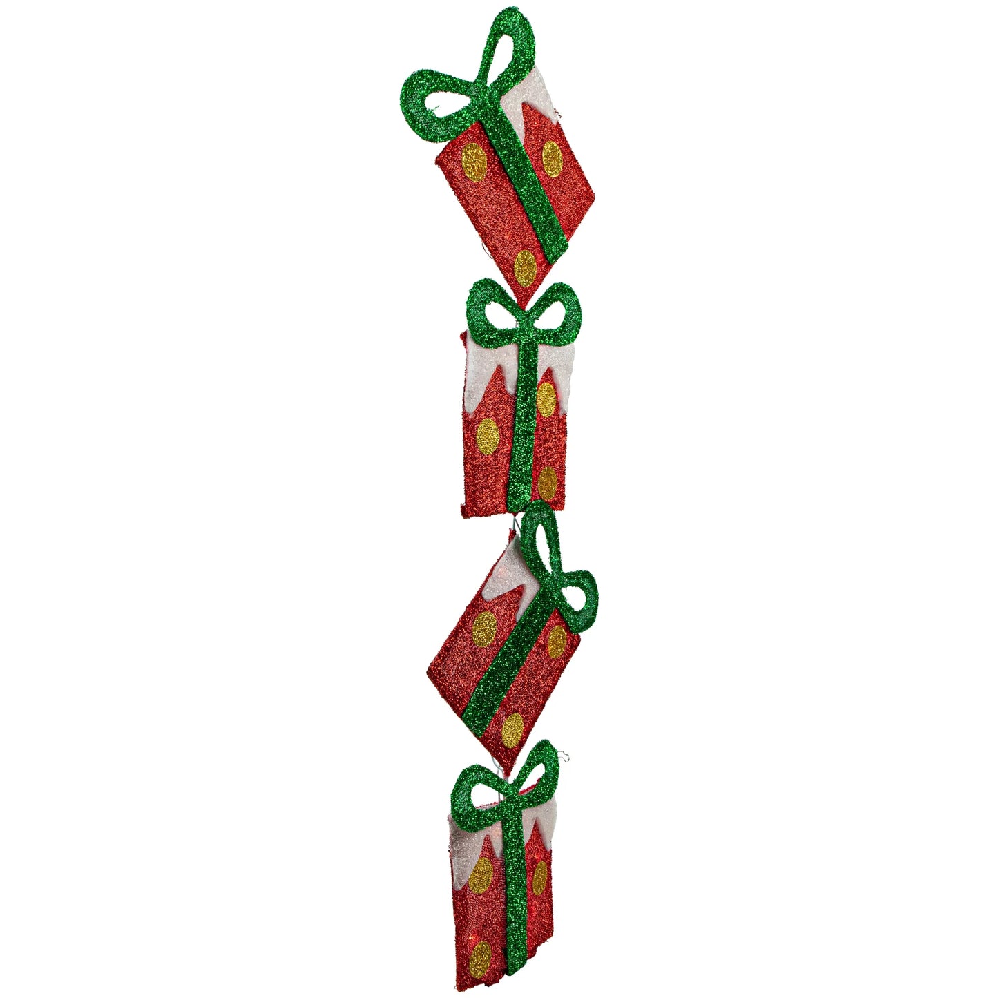 Lighted Tinsel Stacked Gift Boxes Outdoor Christmas Decoration - 44" - Clear Lights