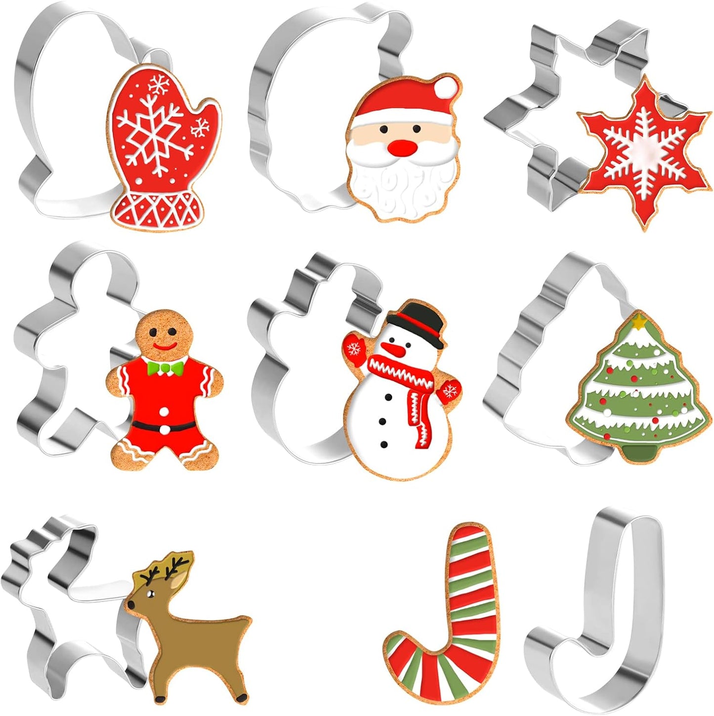 8PCS Christmas Cookie Cutters, Holiday Metal Cookie Cutters Christmas Shapes-Gingerbread, Christmas Tree, Snowflake, Santa Claus Cookie Cutter and More for Baking Xmas Holiday Party