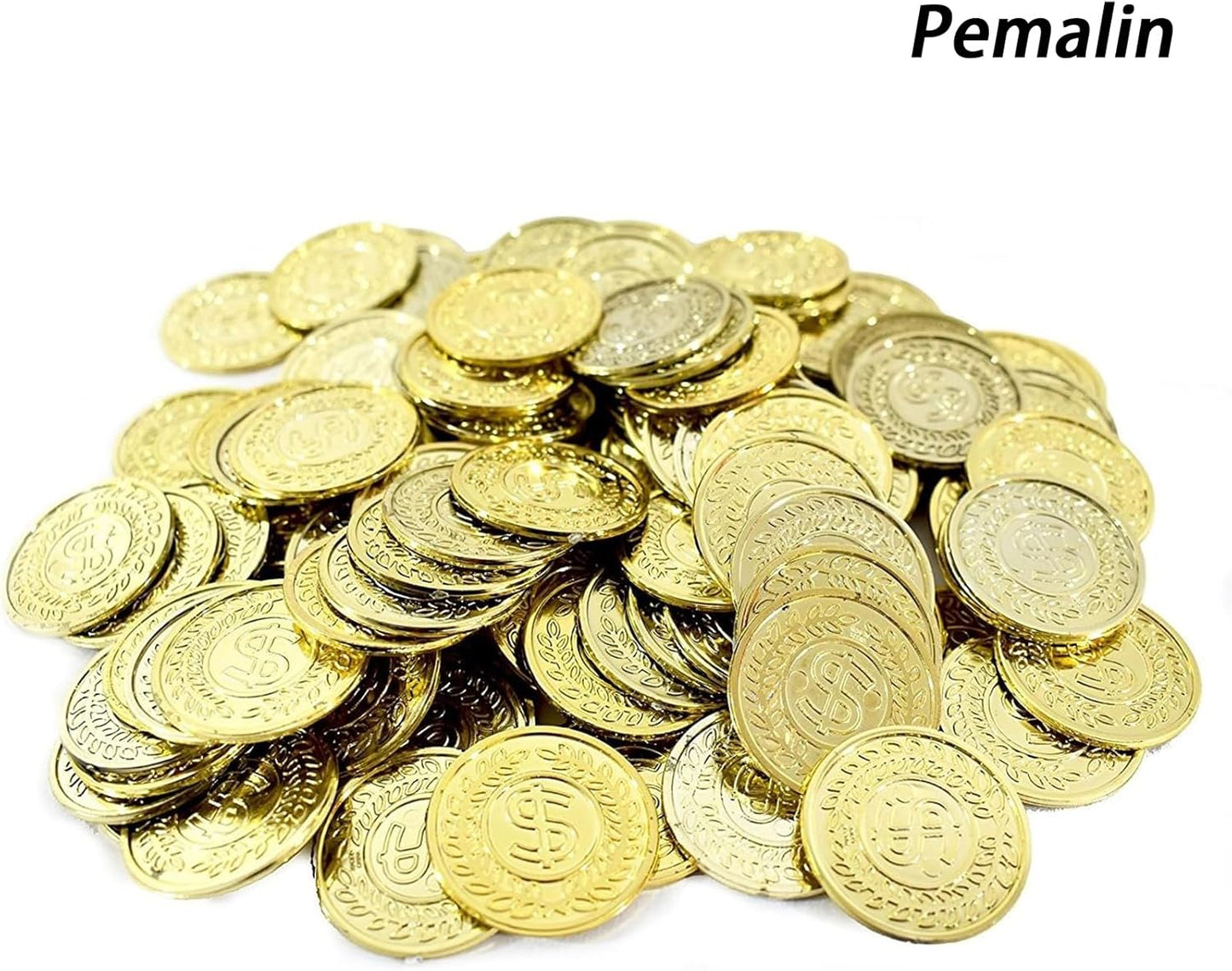 100Pcs Plastic Play Coins Gold Pirate Treasure Hunt Coins Toys for Kids Party Theme Props Decoration,Party Favor,Lucky Draw Games, Great for Kids, Toddlers, Teachers
