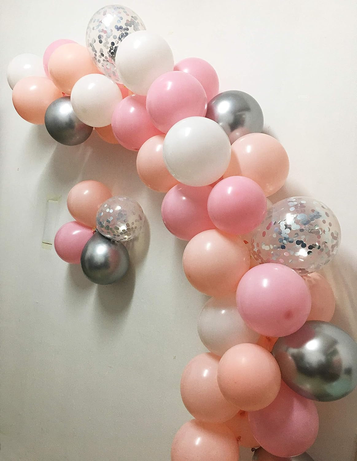 Pastel Pink Silver Balloon Garland -Blush Pink Metallic Chrome Silver Confetti Balloons Arch Kit for Girl Baby Shower Party Decorations Supplies