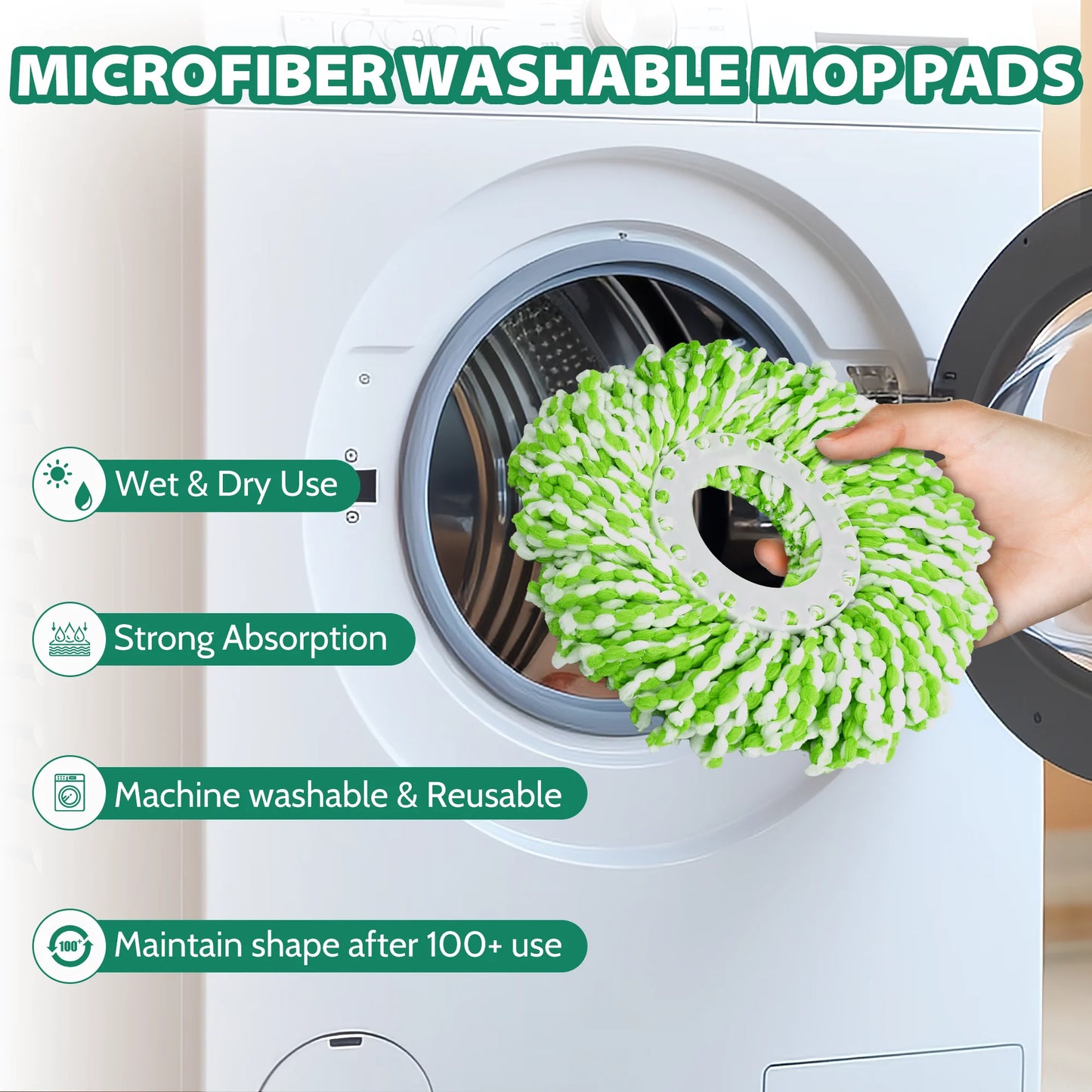 Spin Mop and Bucket System with Wringer Set for Floors Cleaning, 6 Refill Mop Pads