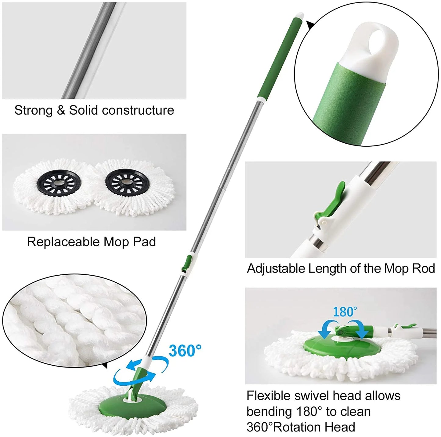 Collapsible Spin Mop System with 2 Pads