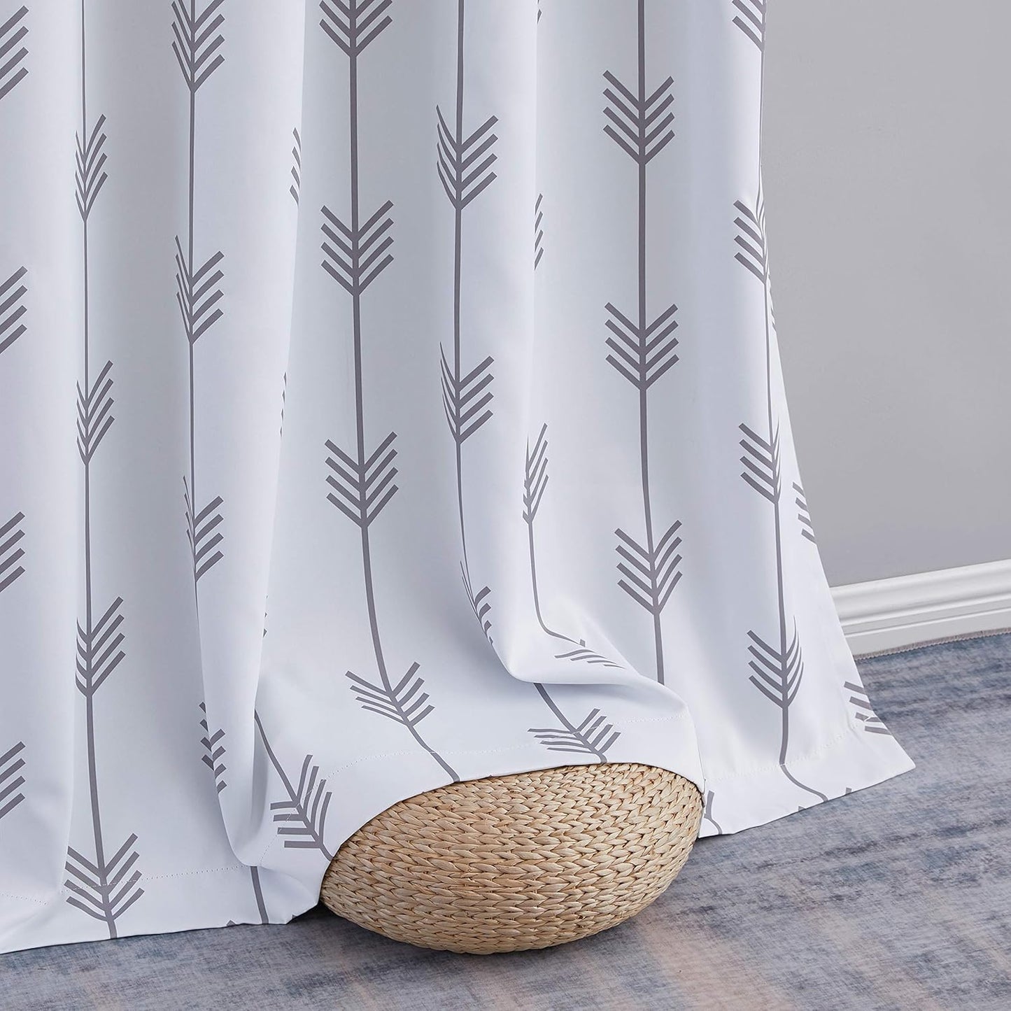 Arrow Printed Privacy Blackout Energy Efficient Room Darkening Thermal Grommet Window Curtain Drape Panels for Kids Bedroom - Set of 2 - Platinum White/Grey - 84" Inch Long