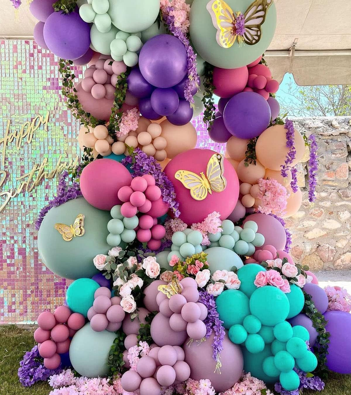 Pastel Purple Pink Balloons Lavender Teal Balloon Garland Metallic Lilac Blue Balloons Different Size Green and Orange Balloon Arch Kit for Encanto Birthday Butterfly Baby Shower Princess Party Supply