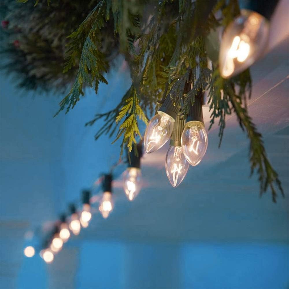 25 Pack C7 Clear Replacement Bulbs Christmas Light Bulbs, Outdoor Patio String Light Bulbs, C7 Night Light Replacement Bulbs, E12/C7 Candelabra Base, 5 Watt- Clear