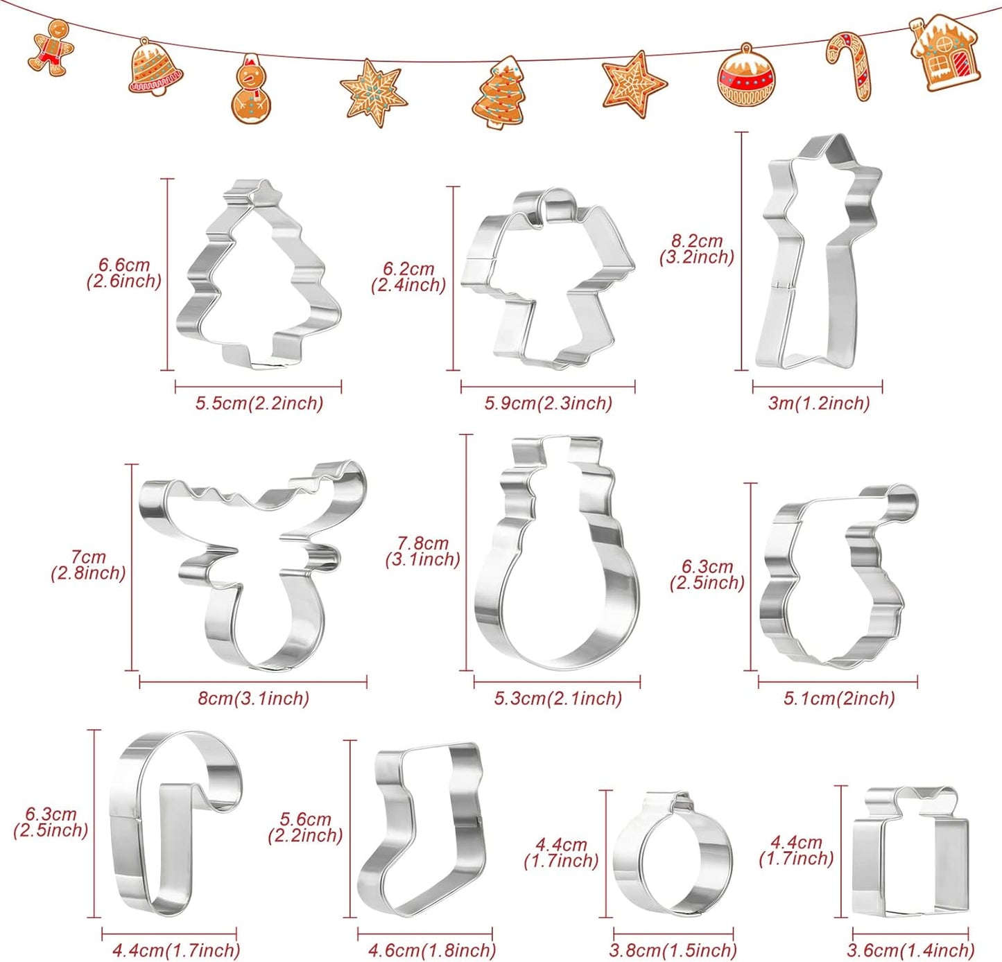 10 Pieces Christmas Cookie Cutter Set - Snowflake,Santa Claus, Gingerbread Holiday Cookie Cutters for Xmas Winter Holiday Party