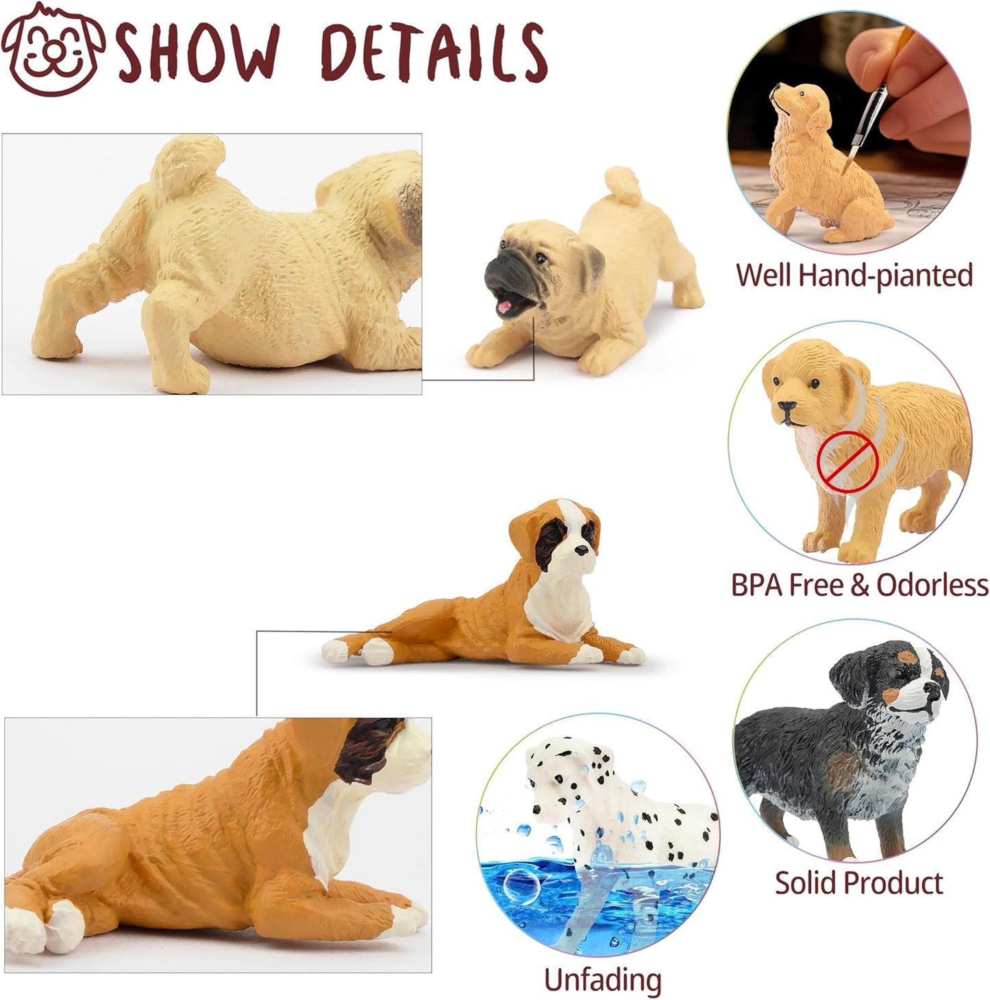 12PCS Mini Dog Figurines Playset, Realistic Detailed Plastic Puppy Figures, Hand Painted Emulational Tiny Dogs Animals Toy Set, Cake Toppers Christmas Birthday Gift for Kids Toddlers
