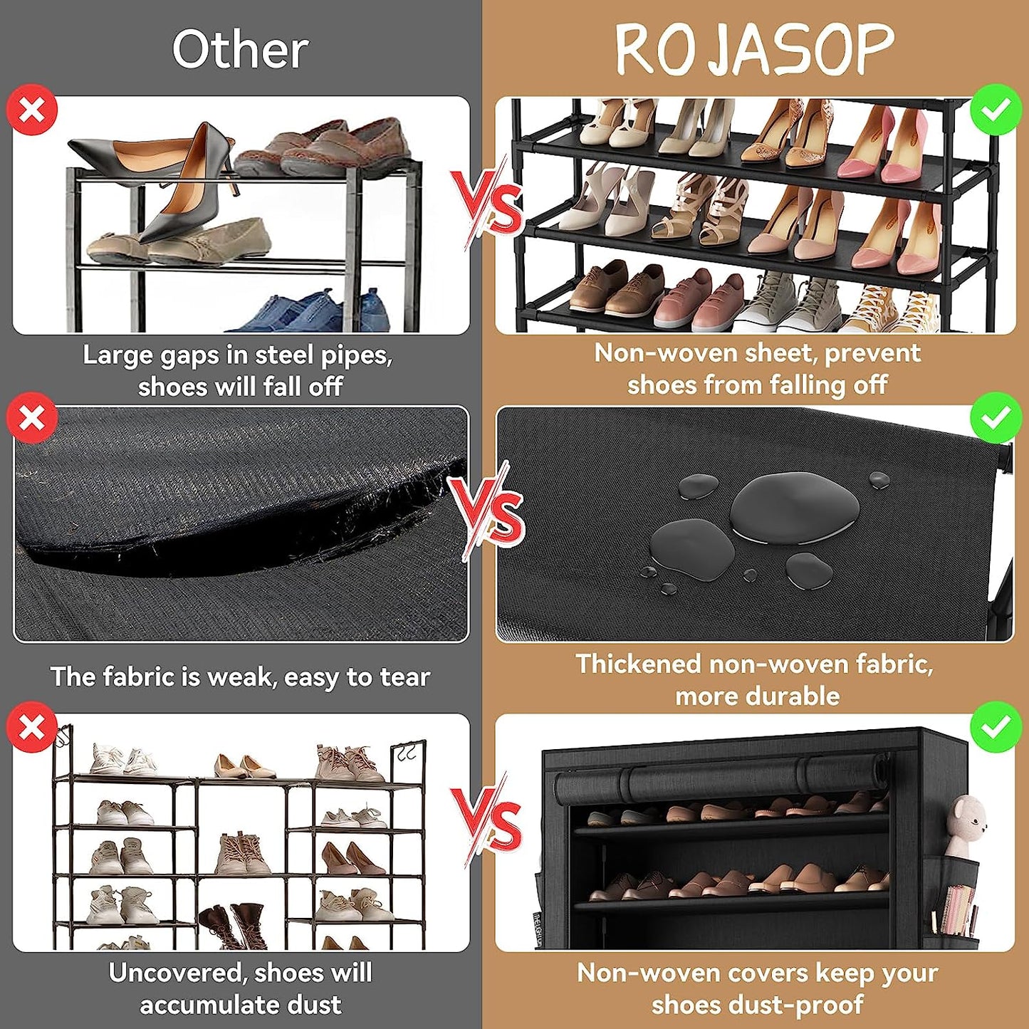 10 Tier Shoe Rack with Covers,Large Capacity Stackable Tall Shoe Shelf Storage to 50-55 Pairs Shoes and Boots Sturdy Metal Free Standing Shoe Rack Organizer for Closet Entryway Garage