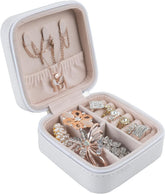 Small Jewelry Box - Mini Jewelry Box - Women Travel Jewelry Case, Portable Small Jewelry Organizer for Rings Earrings Necklace, Gifts for Girls Women (White)