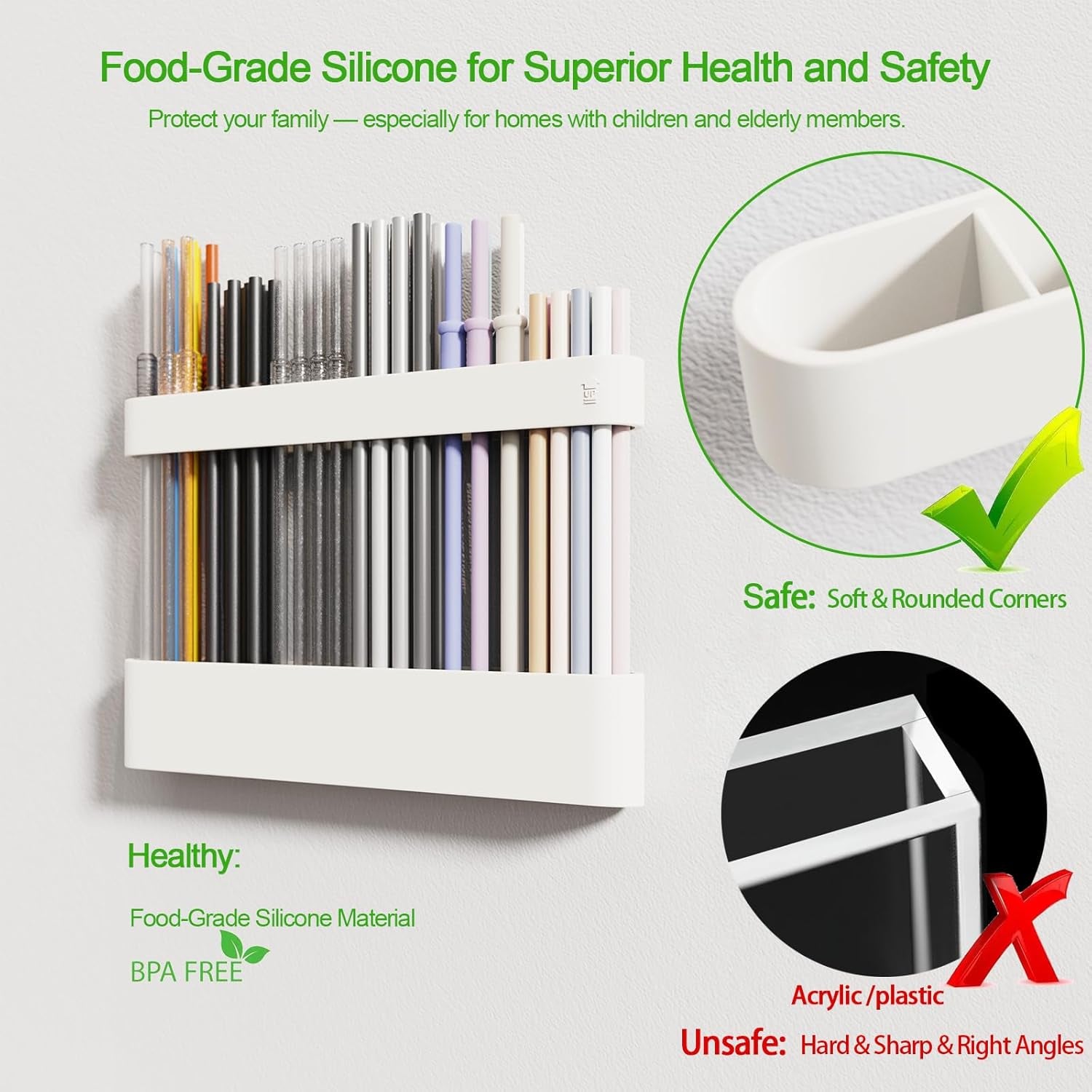 Straw Holder for Cabinet Door, Silicone Straw Organizer for Cabinet Door