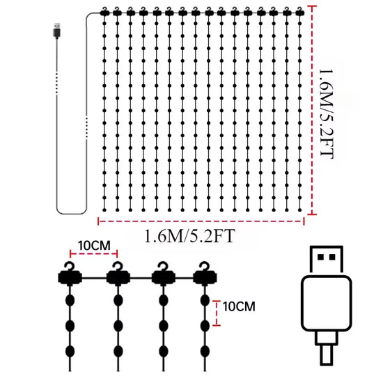 Smart Animated Curtain String Lights 9.9 X 9.9Ft 400LED RGB Color DIY Window Fairy Light Music Sync for Christmas Halloween