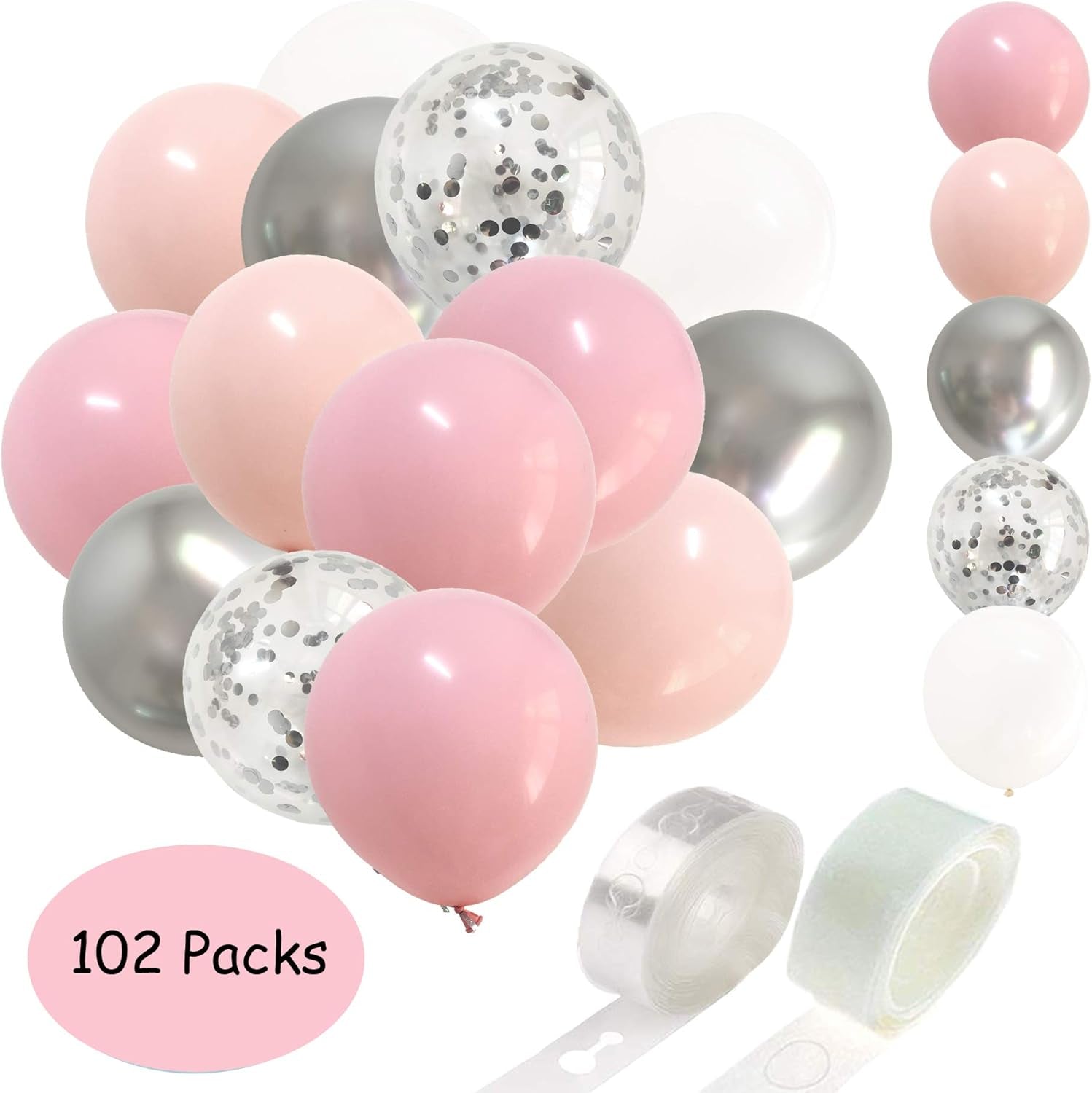 Pastel Pink Silver Balloon Garland -Blush Pink Metallic Chrome Silver Confetti Balloons Arch Kit for Girl Baby Shower Party Decorations Supplies