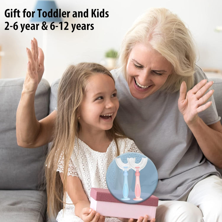 U Shaped Toothbrush Kids,Children Tooth Brush with Replaceable Soft Food Grade Silicone Heads 3 PCS, Whole Mouth Teeth Cleaning for Age 6-12 Years Blue