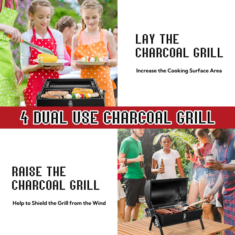 Portable Outdoor Tabletop Charcoal Grill, Multi-Functional Food-Safe Barbecue Smoker for Backyard Camping Picnics Beach, Compact & Heavy Duty