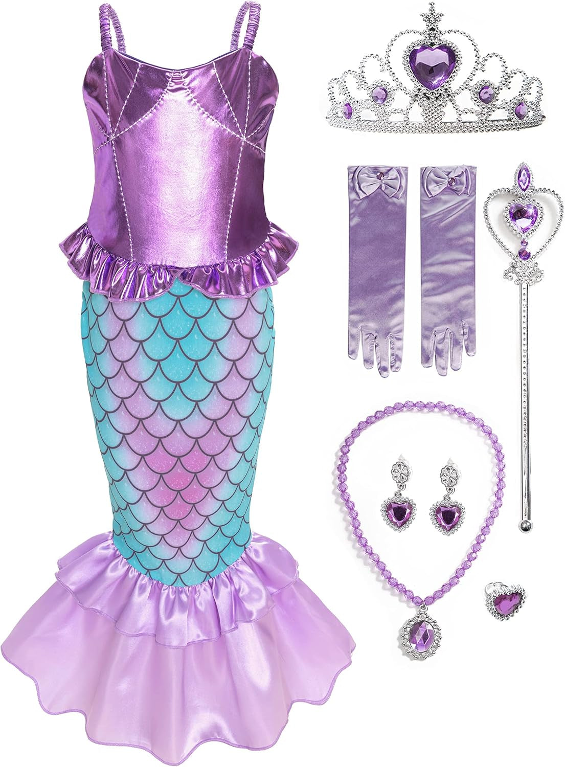 Girls Mermaid Costume Princess Dress up with Accessories Purple, 5T