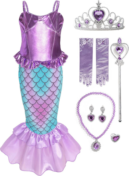 Girls Mermaid Costume Princess Dress up with Accessories Purple, 5T
