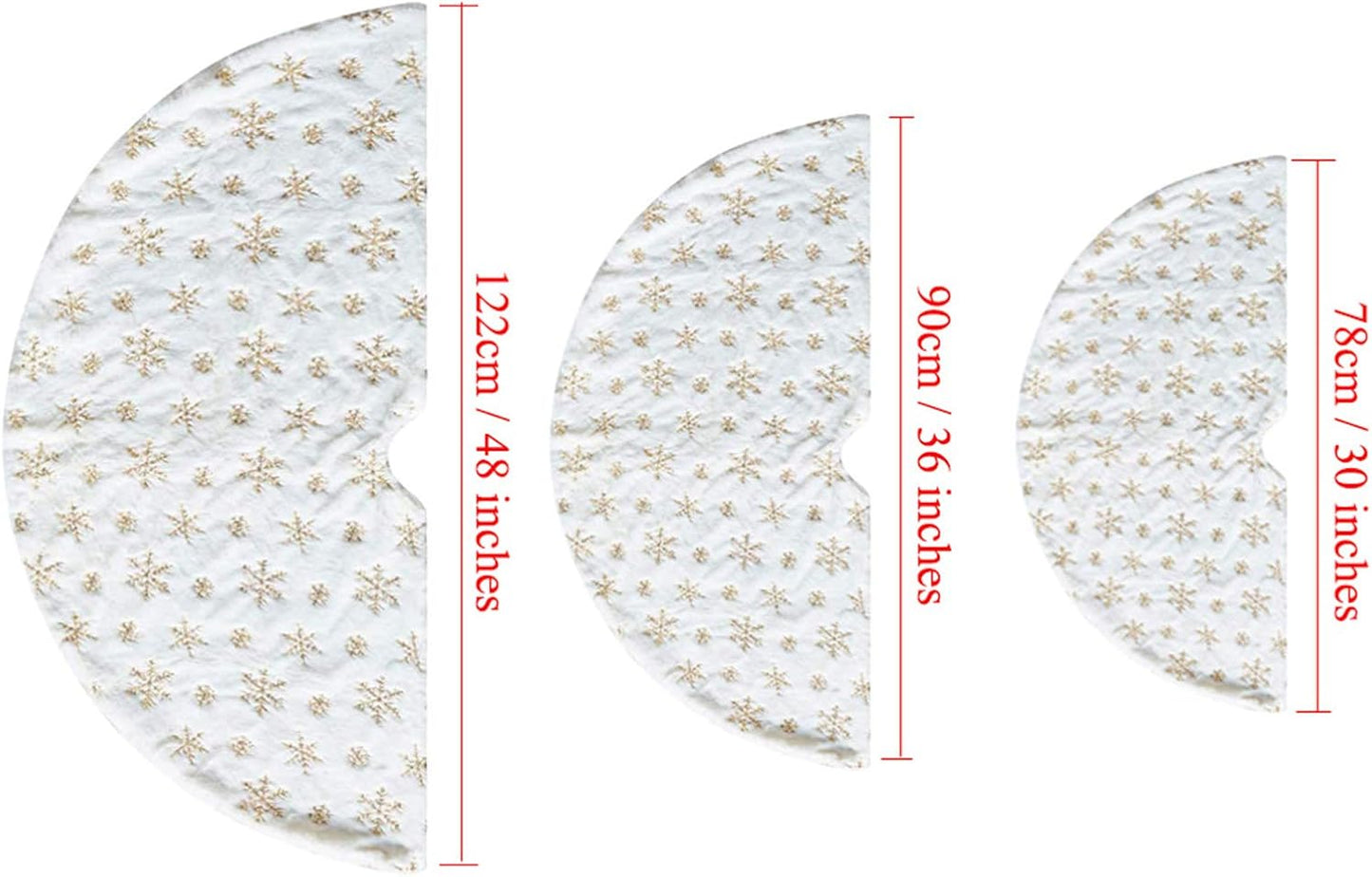 Plush Christmas Tree Skirts, 30 Inches Luxury Snowy White Faux Fur Xmas Tree Base Cover Mat with Gold Snowflakes for Xmas New Year Home Party Decorations (30 Inches, Gold)