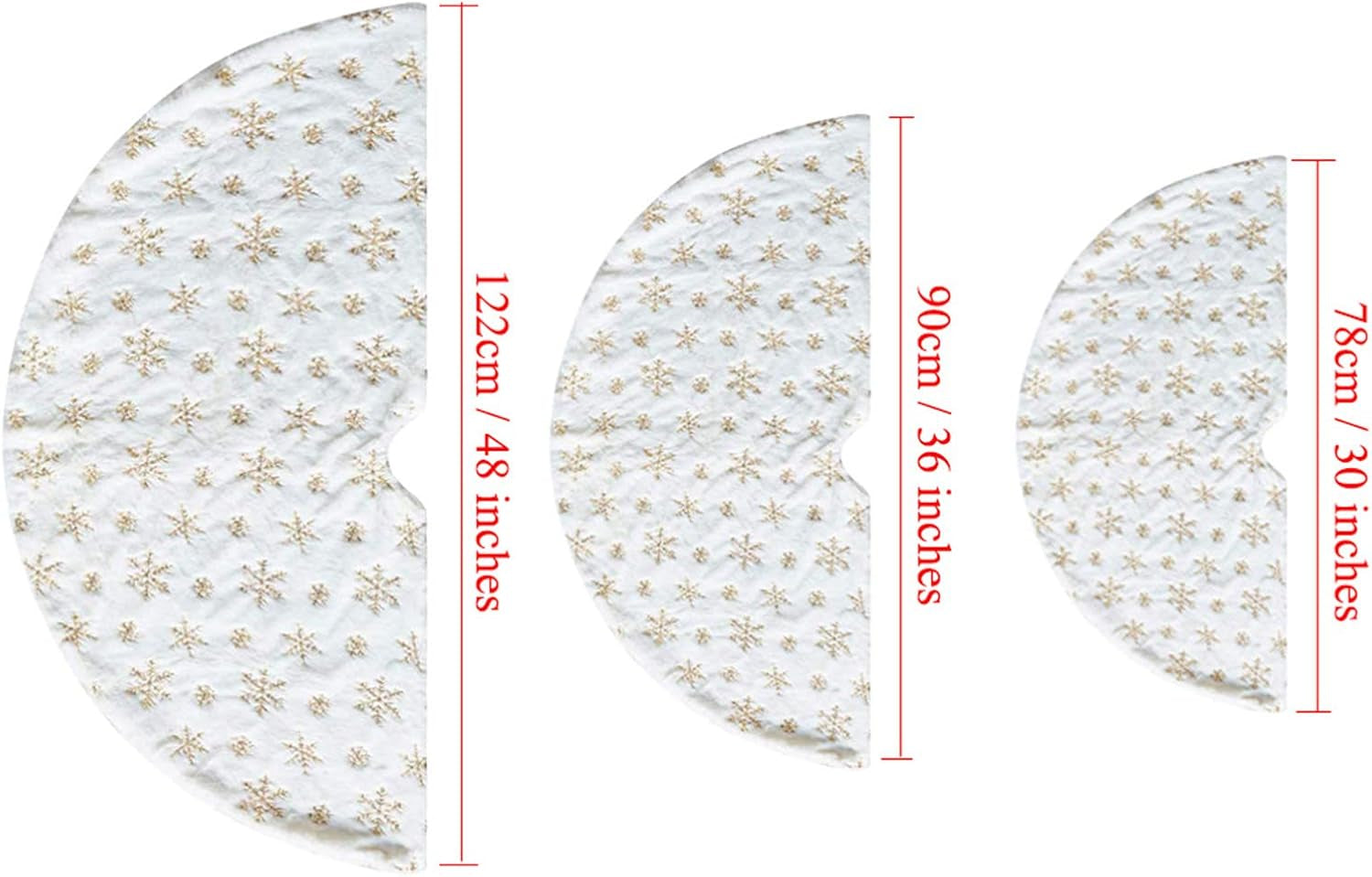 Plush Christmas Tree Skirts, 30 Inches Luxury Snowy White Faux Fur Xmas Tree Base Cover Mat with Gold Snowflakes for Xmas New Year Home Party Decorations (30 Inches, Gold)
