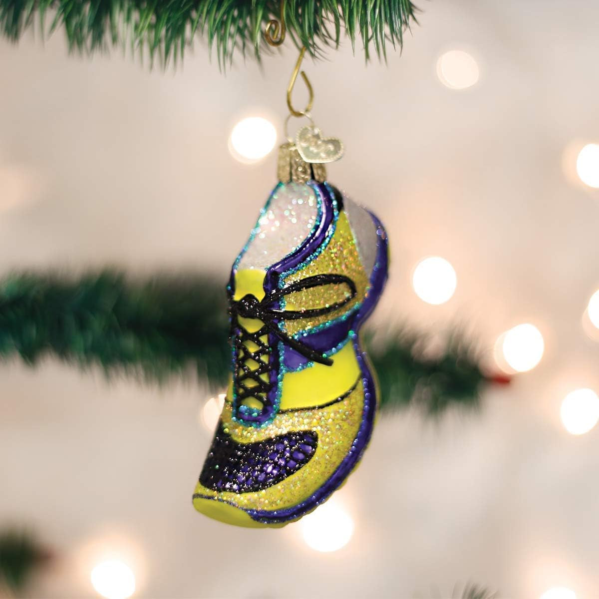 Running Shoe Glass Blown Ornament for Christmas Tree, Handcrafted Holiday Decoration, Sport Collection